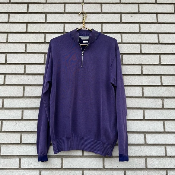 Peter Millar Quarter Zip Knit Cotton Pullover Sweater Purple - Picture 1 of 12